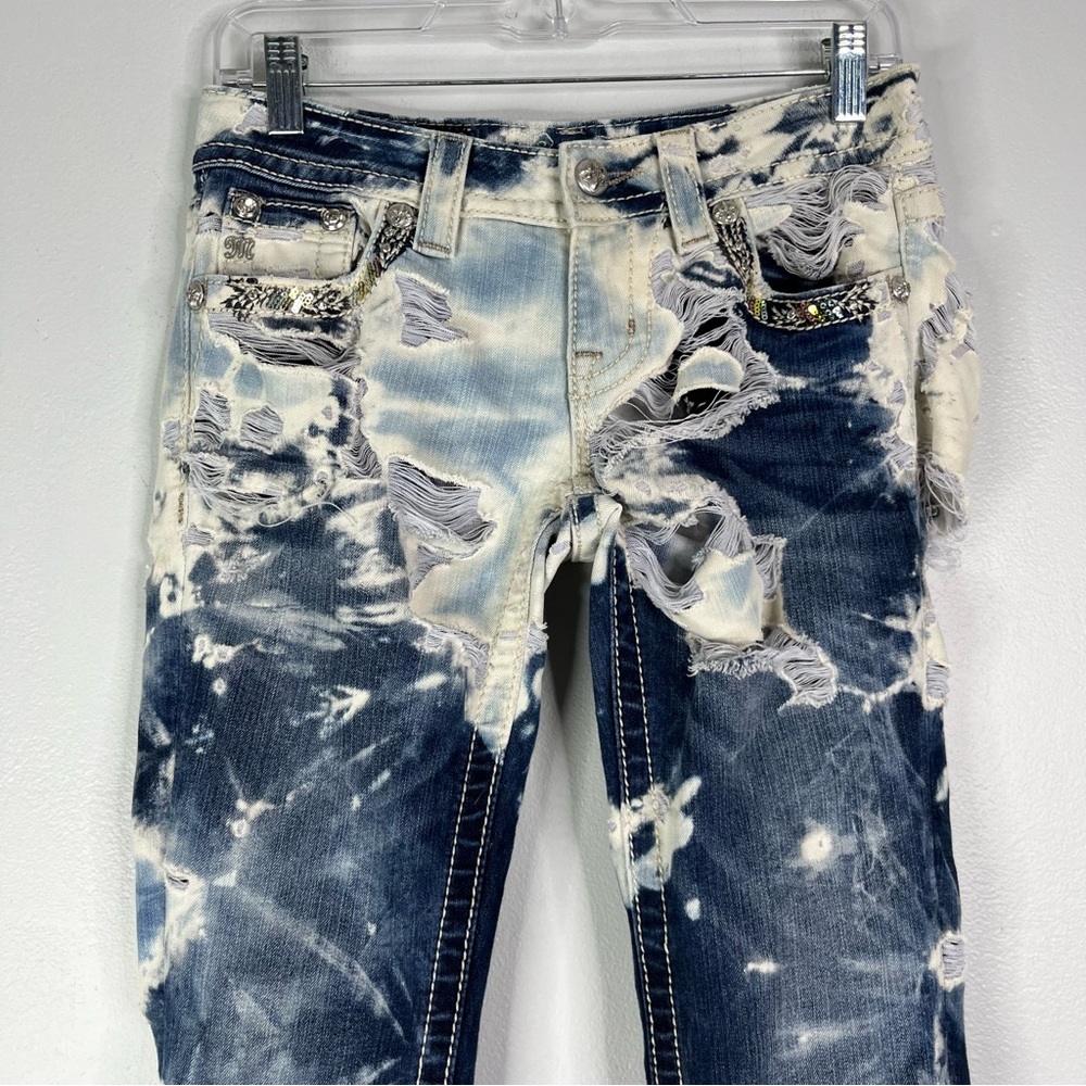 Miss Me Jeans Women’s 25 Blue White Bootcut Bleached Distress Destroyed JP7115B2 - Picture 3 of 16